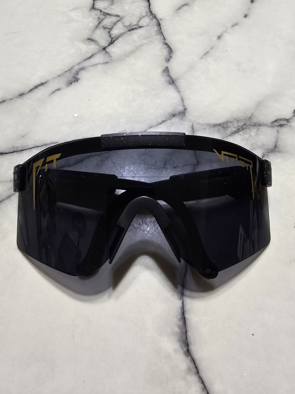 Pit Viper Black Shield Sunglasses with Gold Logos